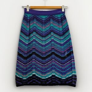 M by Missoni Italy Zigzig Knit Skit IT 42 Purple Teal Viscose Blend Lined